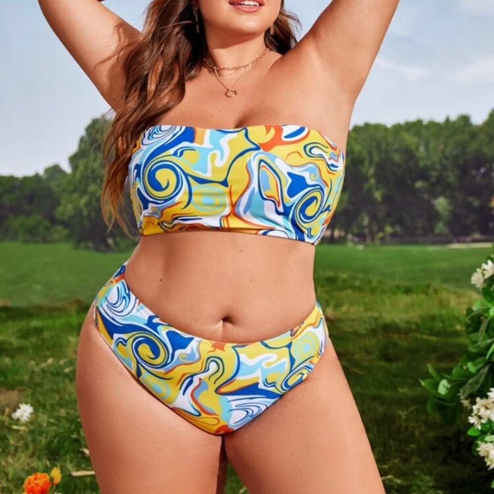 Shein Psychedelic Tube Top Sarong Swim Bikini
